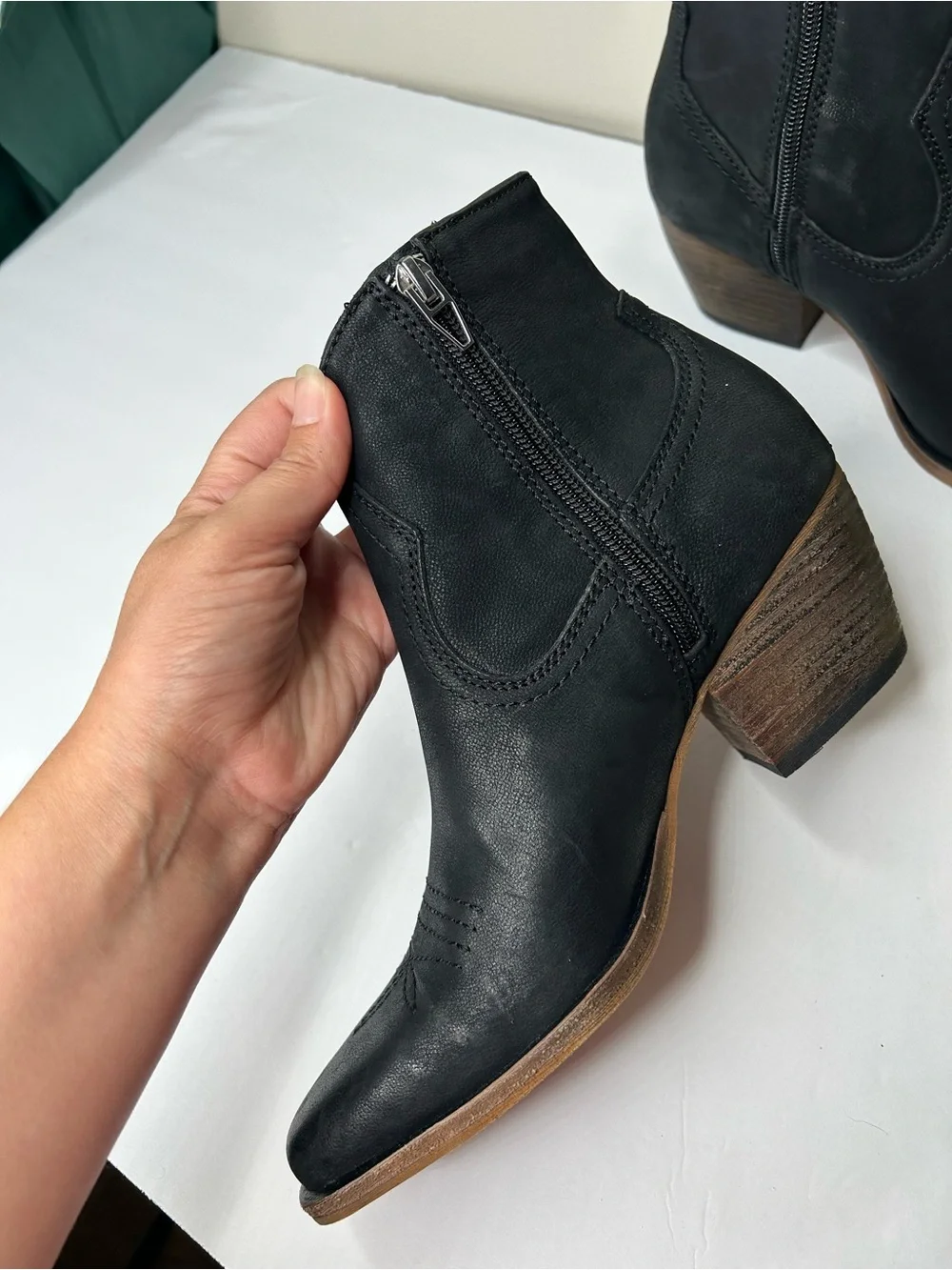 New Dolce Vita Silma leather Western Booties in black 2-inch stacked heel